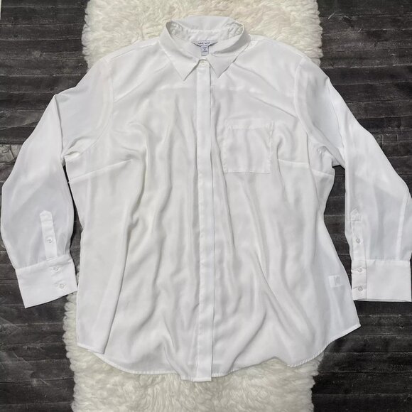 Nine West Tops - NINE WEST WOMENS PLUS HIDDEN BUTTON DOWN WHITE LONG SLEEVE CASUAL ACADEMIA